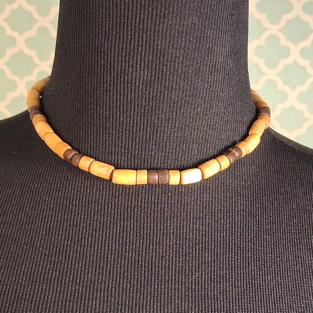 Earth Tone Boho Brown Handmade Wood Beaded Necklace